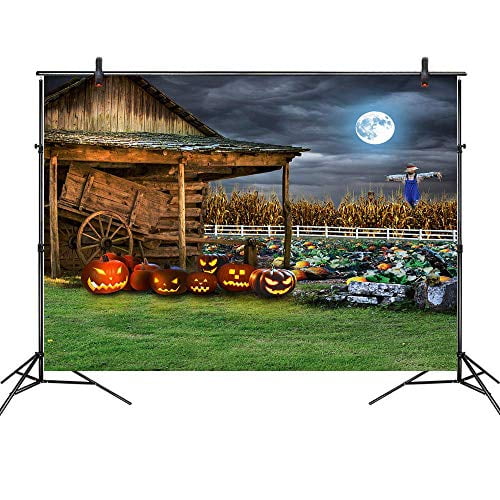 LB Fall Halloween Backdrop Autumn Leaf Farm Pumpkin Harvest Photo Backdrops 7x5ft Rustic Wood Wall Background for Thanksgiving Party Portrait Photoshoot Photo Booth Backdrop Props 